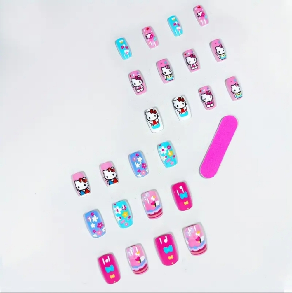 Hello Kitty Cute Pastel Reusable Press-on Nail Kit W/Jelly Tab Sheet & Nail File - Picture 3 of 9
